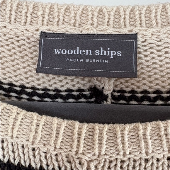Wooden Ships Drapey Boxy Cotton Cream/Black Striped Sweater S/M EUC - Picture 2 of 7